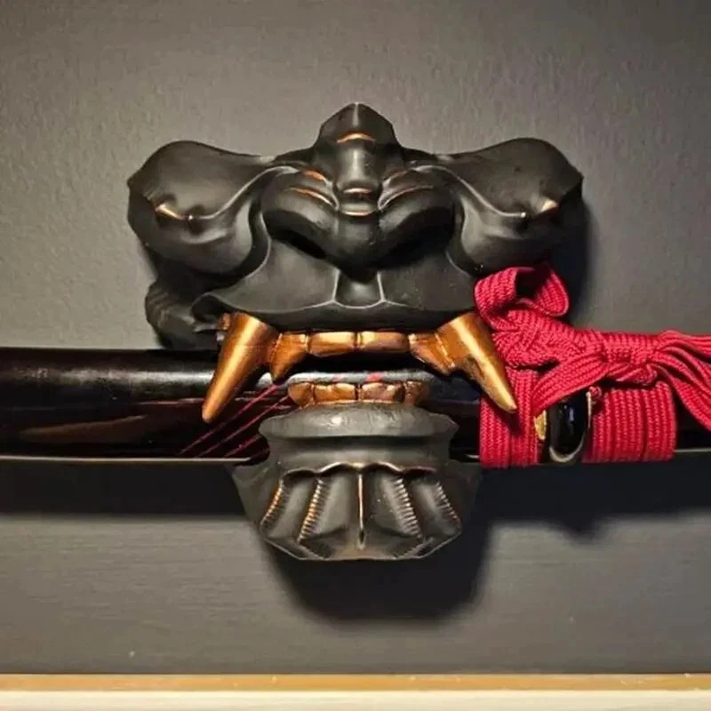 Soporte Soporte Expositor Oni Katana Espada Samurai Japonesa Máscara de Pared Negra Foto 2 de 4