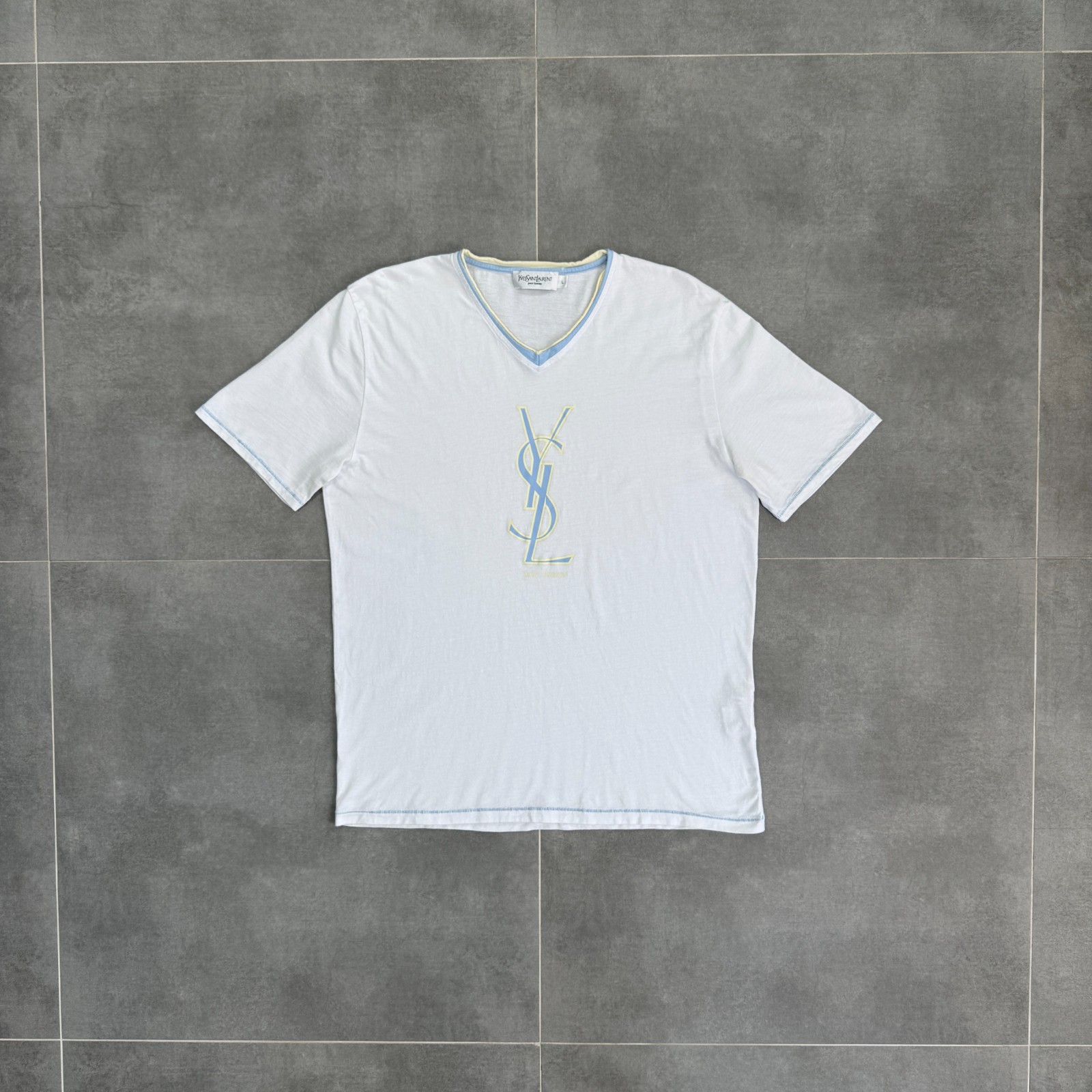 T shirt vintage Yves Saint Laurent Pour Homme YSL logo centrale uomo taglia L