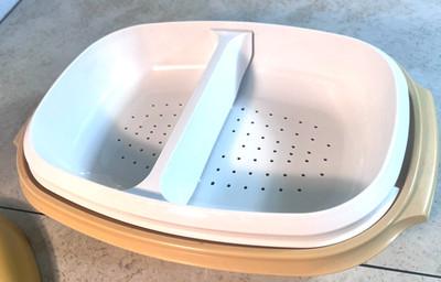 VTG Tupperware 1273-2 Harvest Gold 4 Piece Vegetable-Rice Steamer Serving Bowl
