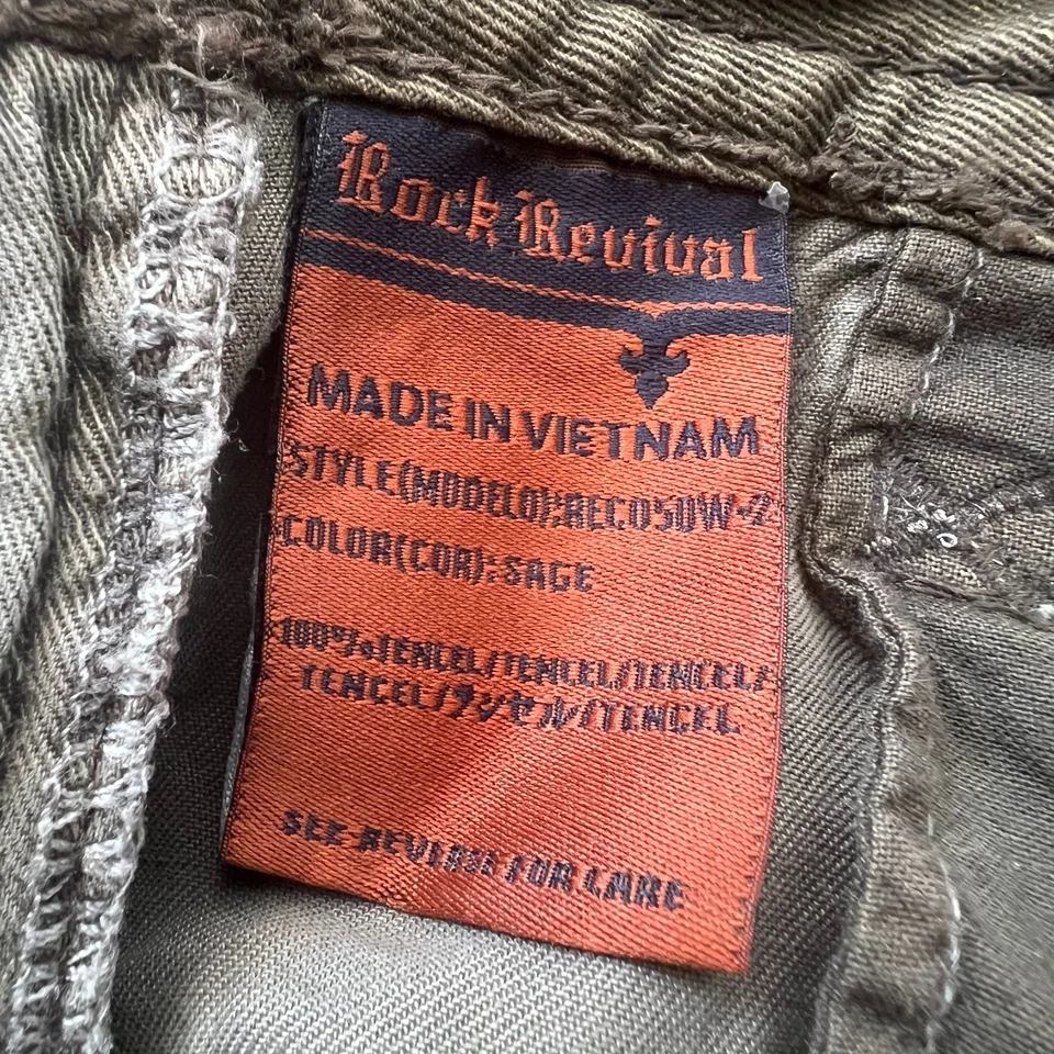 Pantalones cortos Rock Revival cargo para mujer 27 verde salvia utilitarios tiro medio grunge Foto 4 de 4