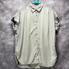 Quince Vintage Washed Tencel Camp Shirt Womens M Olive Green Boxy Fit Button Up