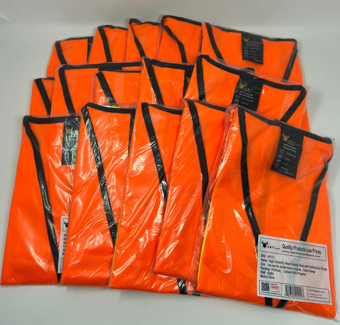 LOT of 15 High Visibility Reflective Orange Safety Vest Pockets ANSI Class 2