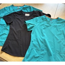 Women&rsquo;s Medical Scrub Set M Black Pants V Neck Tops Green Dickies EDS, HH Works