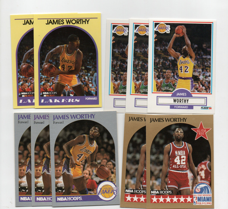 JAMES WORTHY LOS ANGELES  1990-91 NBA HOOPS FLEER YELLOW 10X LOT PACK FRESH