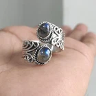 Adjustable Labradorite 925 Sterling Silver Ring: Handmade Boho Band  All Size