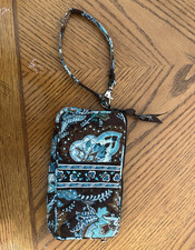 Vera Bradley Brown/Blue Paisley Wristlet Wallet Zip Closure w/ Wrist Strap