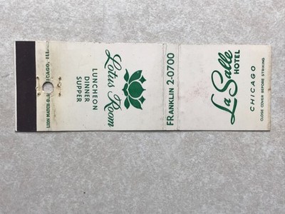 BG45 Matchbook Cover Lotus Room La Salle Hotel Motel Chicago Illinois IL