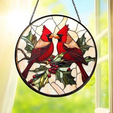Cardinal Bird Suncatcher Glass Window Hanging Decor Red Bird Art