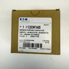 Eaton C25DNF340B Contactor 40A 3-Pole 208/240V Coil Definite Purpose Open Type