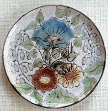 ASSIETTE VINTAGE N°1 GRES SIGNE DOMINIQUE PEROT FLEURS POLYCHROMES BIOT PROVENCE