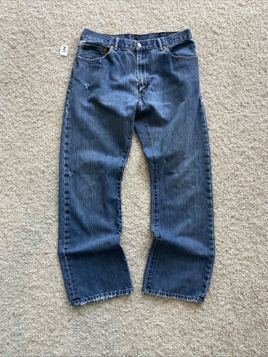 Levis 517 Bootcut Jeans Mens Fit 34x32 Tag 36x32 Blue Distressed