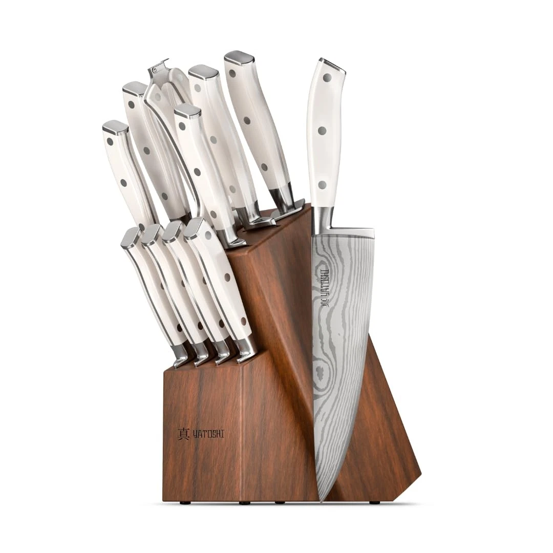 Yatoshi 12 Piece White Block Set - Kitchen Set Ultra Sharp High Carbon Stainl...