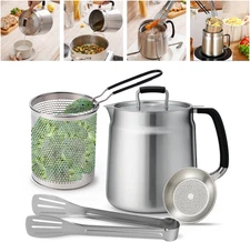 Stainless Steel Oil Filter Pot, 68 Oz Bacon Grease Container 3-In-1 Multi-fun..