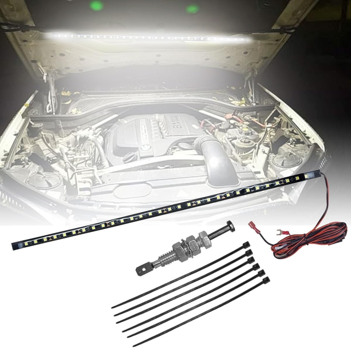 Car Under Hood LED Work Light Kit, 12V Hood Lighting Inspection LED Strip with A