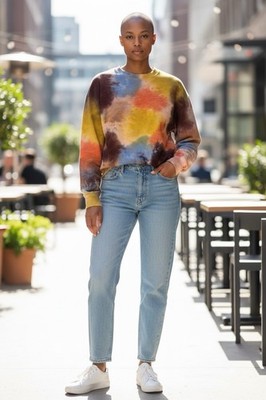 NWT Monrow Womens Boyfriend Sweatshirt XS Tie Dye Soft Artsy Festival Boho