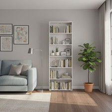 Tomar White Slim 211.5cm Tall Shallow Bookcase Bookshelf Shelving Unit 11011440