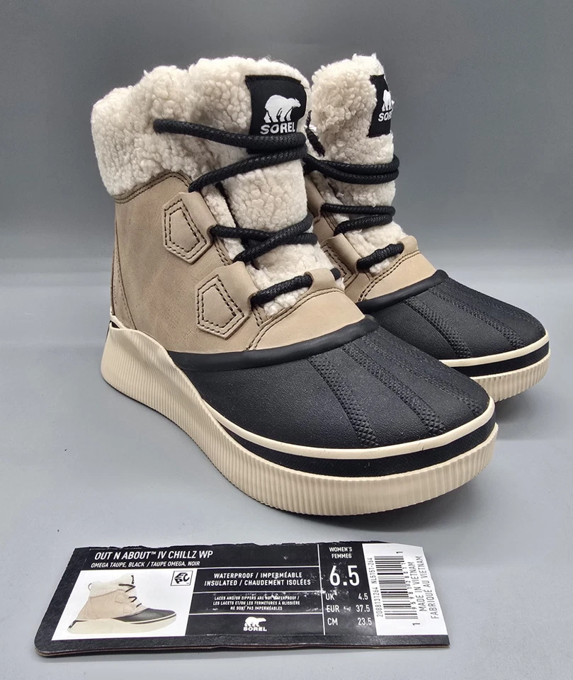 Sorel Mujer US 6.5 Out N About IV Chillz Omega Taupe, Botas Impermeables Negras Foto 3 de 4