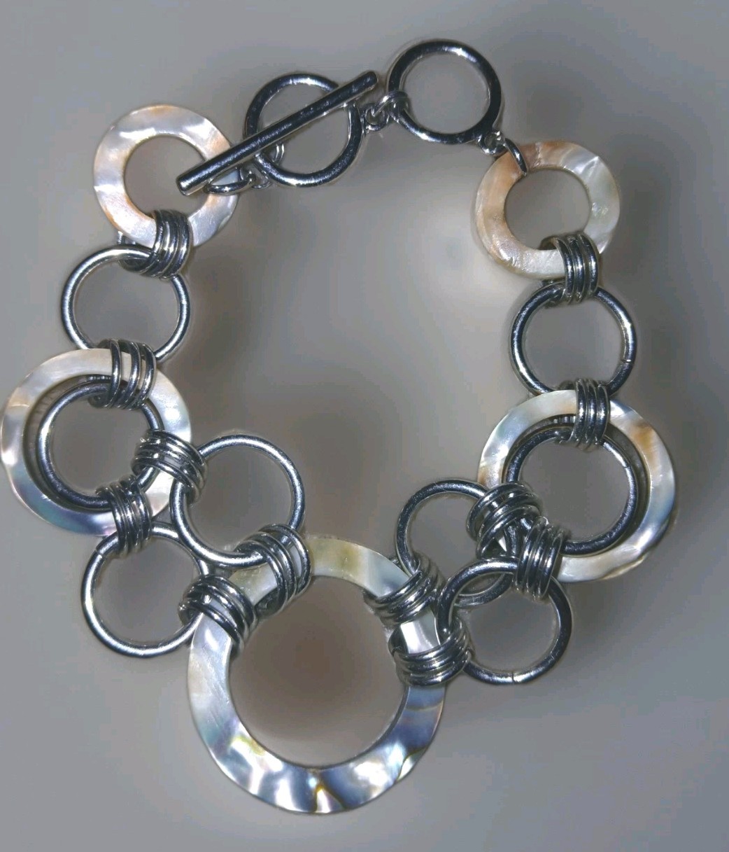 Vintage Shell Round Link Chain Statement Bracelet… - image 2