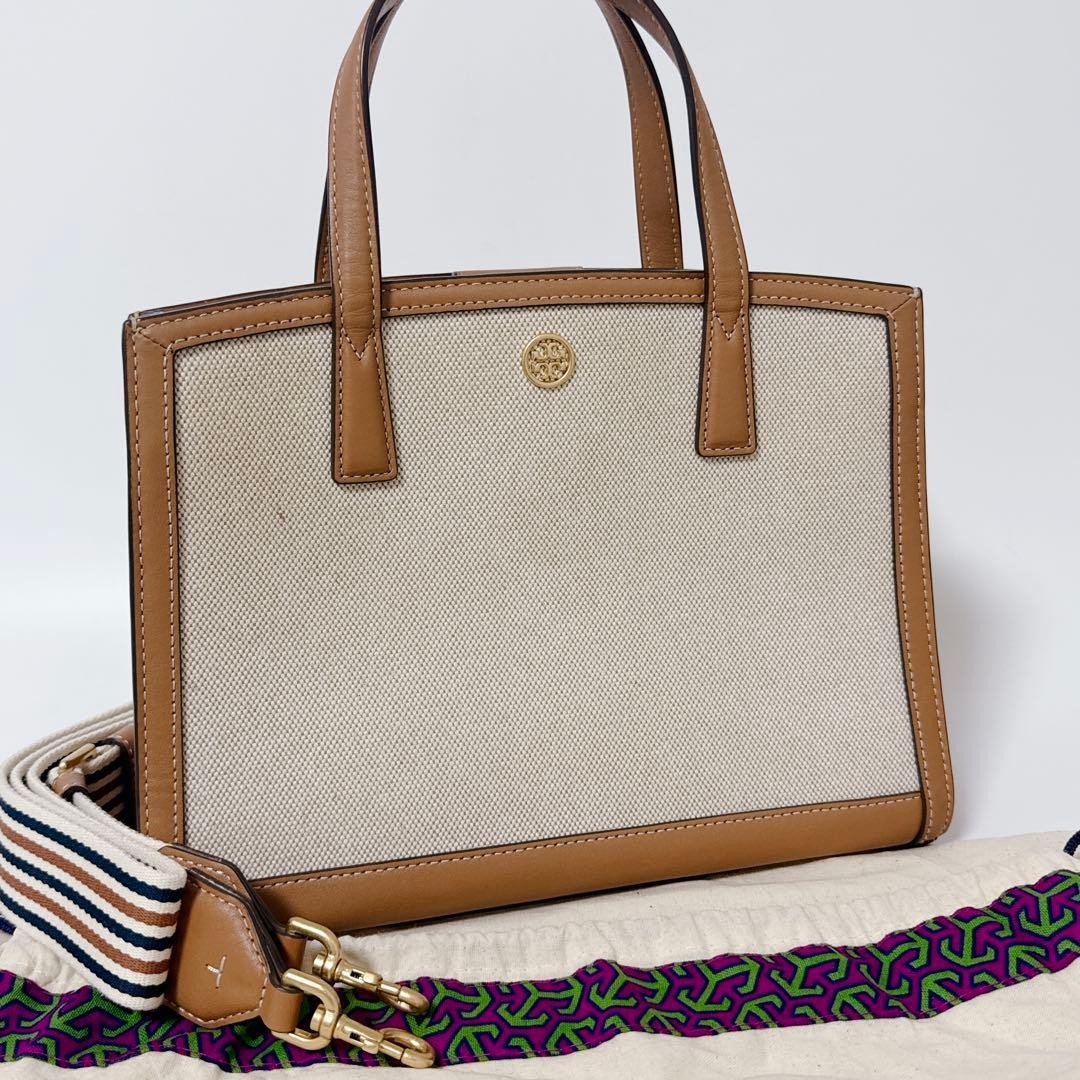 Tory Burch Tote Bag Shoulder Bag Canvas Leather Beige Women's From Japan thumbnail 21