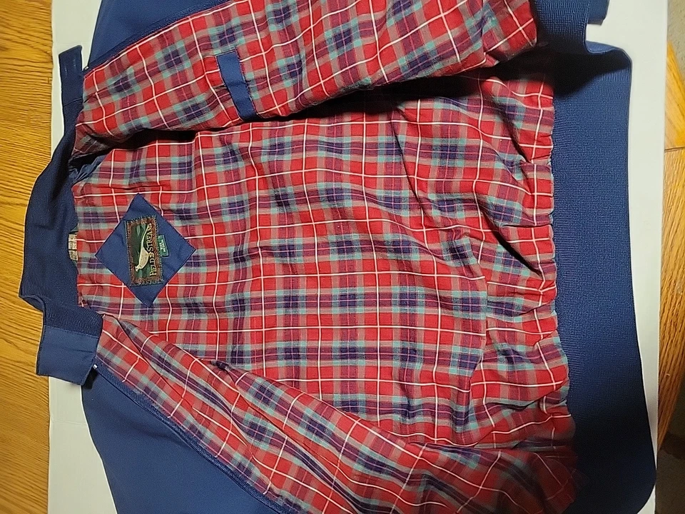 Vintage Field & Stream Bomber Jacket Men's M Blue 90s Bi Swing Plaid Lined - Image 4 of 4