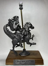 Signed Michael Ricker Pewter A Christmas Ride Santa Dragon Carousel Sculpture