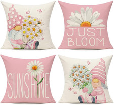 All Smiles Outdoor Pink Throw Pillow Covers 18x18 Set of 4 Spring