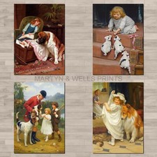 Arthur Elsley prints. A4 canvas paper / poster art. Children and Animals. Print.