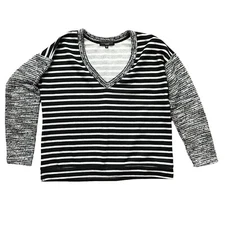 Sanctuary Women's Oversized V-Neck Knit Top Boxy Size Small Black White Striped