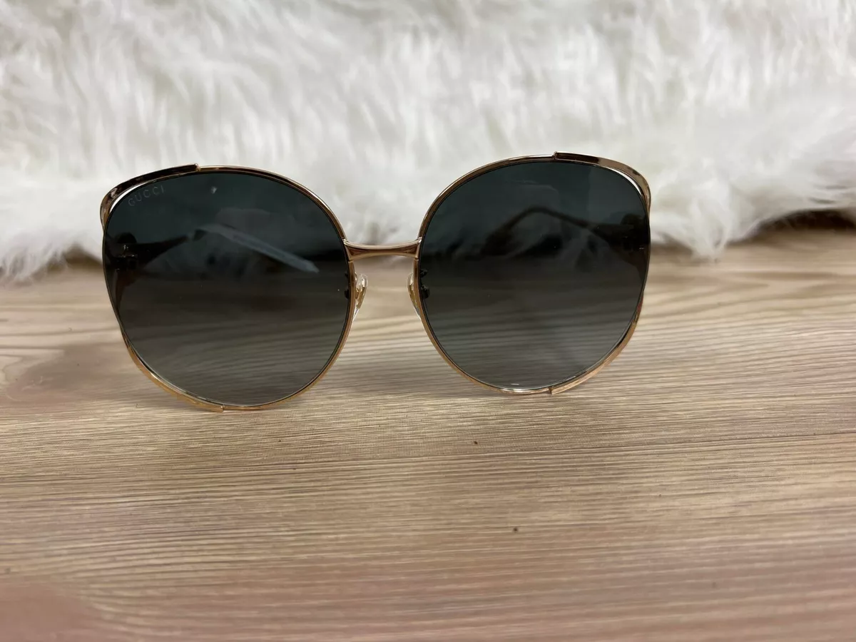 GUCCI GG0225S 001 Round Oval Gold Grey Gradient Women's Sunglasses 63 mm