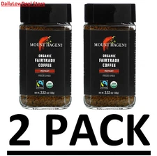 2 PACK Mount Hagen Organic Fairtrade Instant Coffee Freeze Dried 3.53 oz
