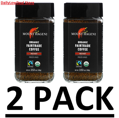 2 PACK Mount Hagen Organic Fairtrade Instant Coffee Freeze Dried 3.53 oz