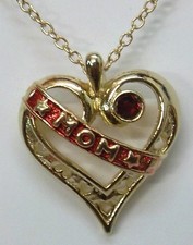 Mother Heart 18" Necklace With MOM Script Stone Gold Pl Mother's Day Gift NEW