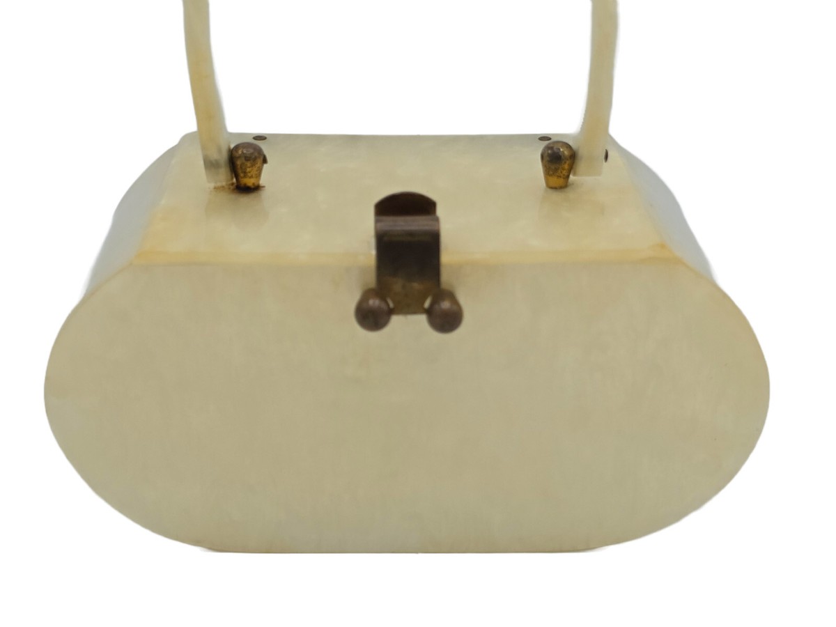 VINTAGE WHITE PEARLIZED LUCITE CYLINDER SHAPE BOX PURSE HANDBAG | eBay