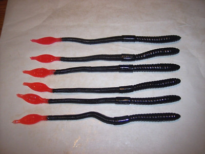 Manns 8'' Jelly Worm Black / Red Worm 2 Tone Bass Fishing Lure 7-Pk Discontinued
