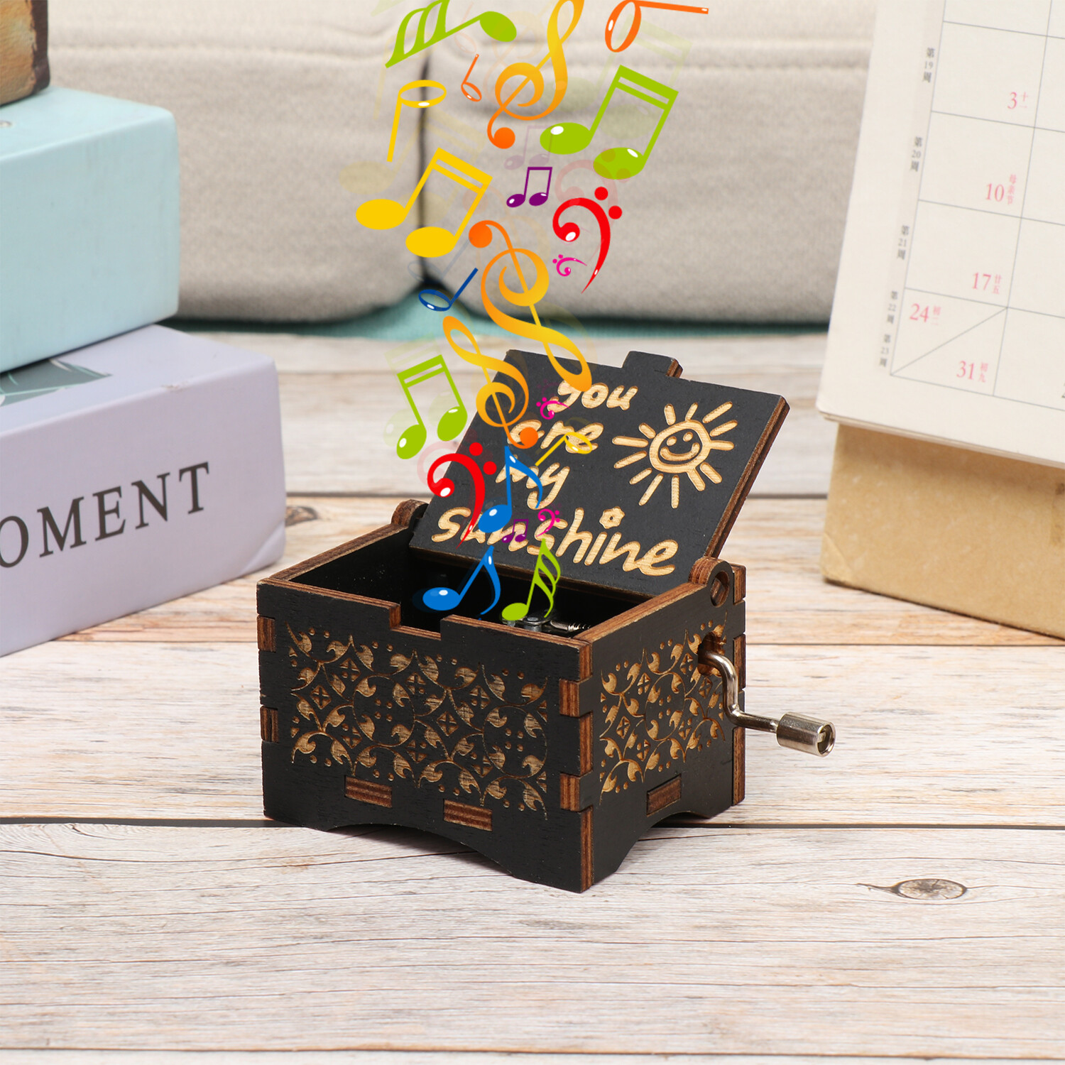 Birthday Classical Music Box Wooden Hand Crank Musical Boxes Antique