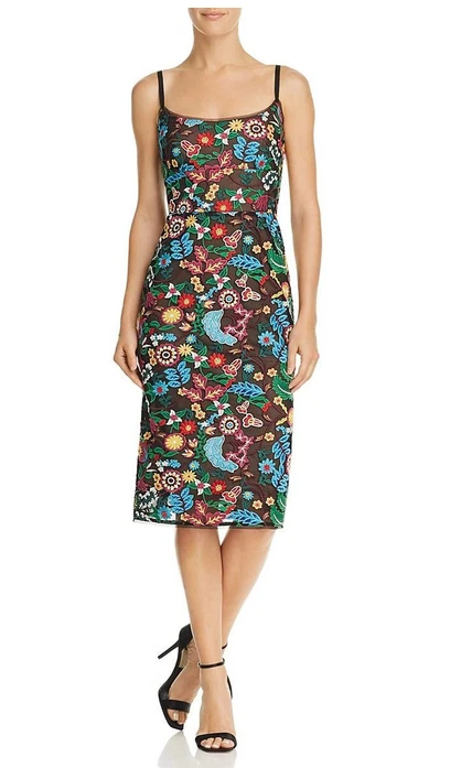 BCBGMAXAZRIA Women s Floral Embroidered Bustier Midi Dress Size 6