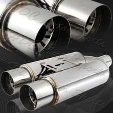 Universal Jdm 3.5 Dual Tip Stainless Steel Exhaust Resonator Muffler 2.5 Inlet