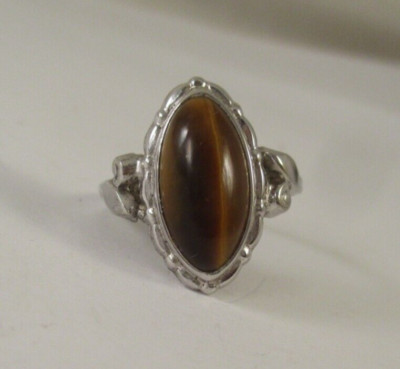Vintage LADIES UNCAS STERLING SILVER TIGER'S EYE CAT'S EYE RING Sz 6