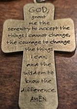 Serenity Prayer Cross Crucifix Gold Tone Keychain Key Ring