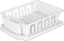New Sterilite 2-Piece Large Kitchen Sink Tabletop Set Dish Rack Drainer, White