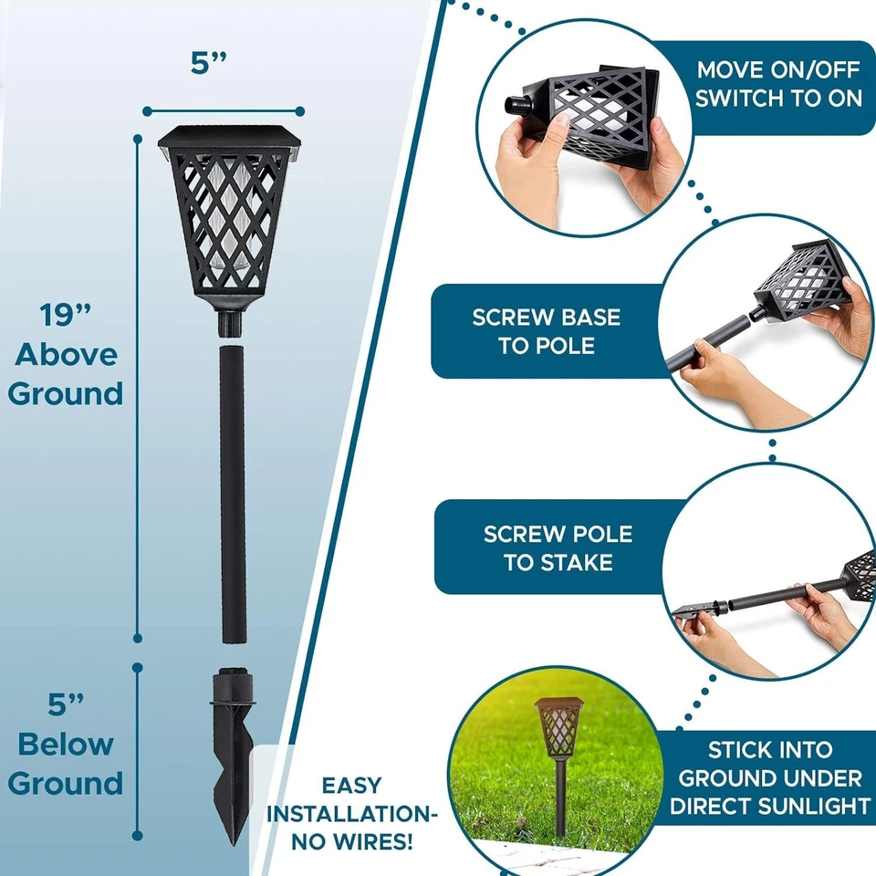 Morvat LED Flame Flickering Torch Outdoor Landscape Pathway Solar Lights, 8 pack - Image 4 of 4