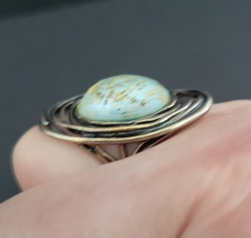 Damen 925 Sterling Silber, Nest Ring Türkis? W Blattgold Größe 8, Israel - Bild 4 von 19