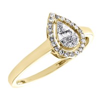 10K Gelbgold Rund & Baguette Heiligenschein TräNe Verlobungsring 1/6 Karat