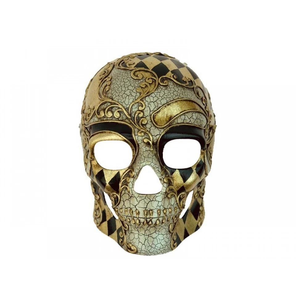 Men's Full Face Skull Day of the Dead Halloween Masquerade Mask [Black/Gold] - Image 2 of 3