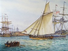 Original watercolour, 'Naval Cutter in Portsmouth', 2000, David Beer b1936