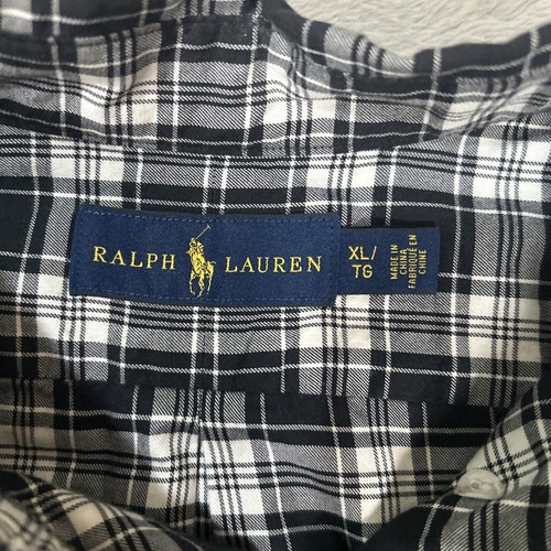 RALPH LAUREN camicia uomo nera bianca a quadri con bottoni tutto cotone XL - Foto 6 di 8