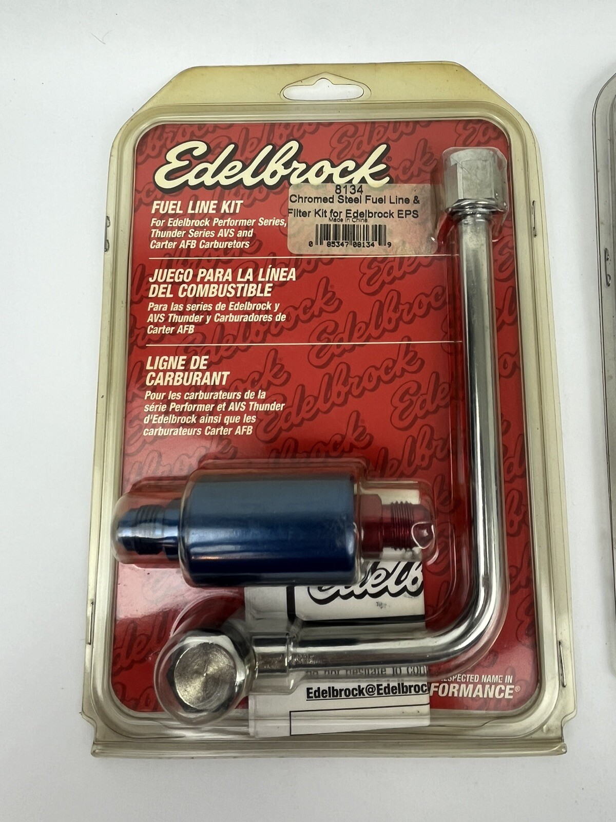 Edelbrock Carburetor Fuel Inlet Kit 8134; Chrome w/RedBlue Filter for