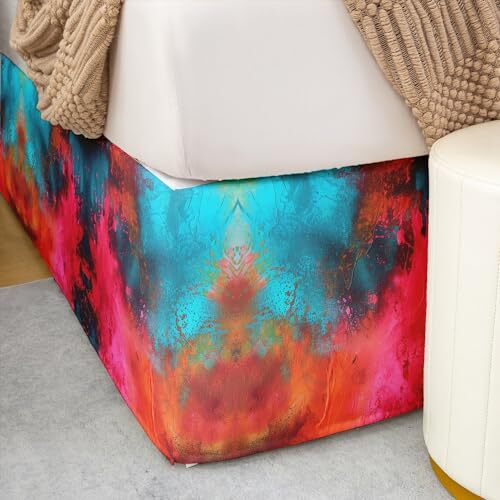 Tie Dye Bed Skirt Size,Boho Hippie Bedskirt for Bedroom Decor Queen
