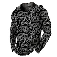 Men Hoodie Pullover Hooded Paisley Black Sweatshirt Tee T Shirt Soft LightWeight