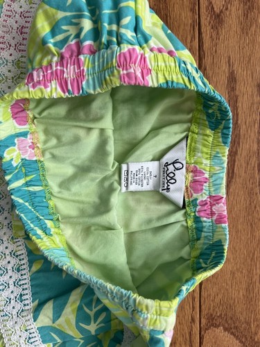 Vtg Lilly Pulitzer Skirt Girls Blue Green Pink White Lace Trim Drawstring Size 7 - Picture 2 of 3